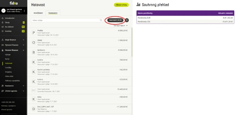 Vyfiltrujte si období nebo jiné omezující podmínky pro váš export  