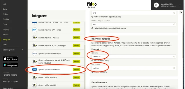 V detailu nastavení exportního formátu pro Pohodu si v komponentě „Hotovostní transakce“ nastavte: 