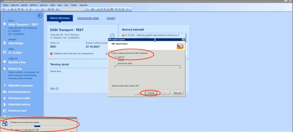 Zvolte, co se má stát s importním souborem po dokončení importu a zahajte import tlačítkem Dokončit.
