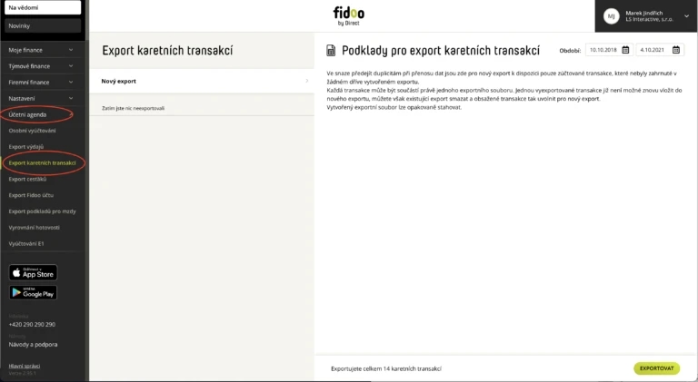 Export z Fidoo z Účetní agendy