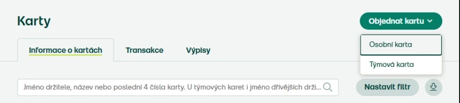 Zvolte typ karty