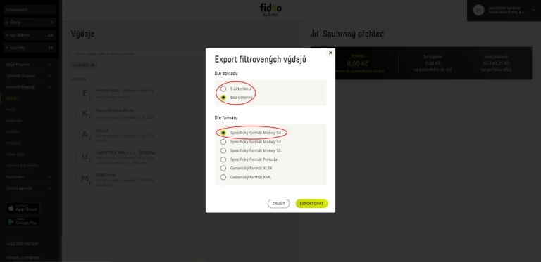 Vyberte formát a exportujte